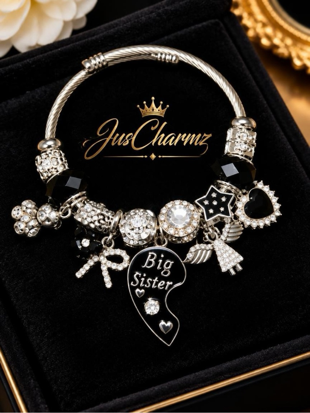Big Sister Black & Silver Charm Bracelet